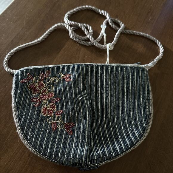 Regale Vintage Formal Floral Half Moon Circle Crossbody bag Satin Rope - Picture 4 of 16